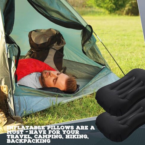 تاتو 3 قطع قابلة للنفخ للتخييم والسفر، وسائد نفخ خفيفة الوزن، وسادة تخييم خفيفة الوزن، وسادة ظهر محمولة للرقبة، دعم قطني، المشي لمسافات طويلة، النوم، التخييم (أزرق داكن) in Kuwait