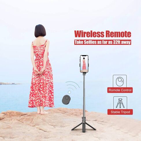 عصا سيلفي، حامل ثلاثي القوائم 40 بوصة مع جهاز تحكم عن بعد الكل في واحد حامل ثلاثي للهاتف المحمول متوافق مع هواتف iPhone وAndroid الخلوية in Kuwait