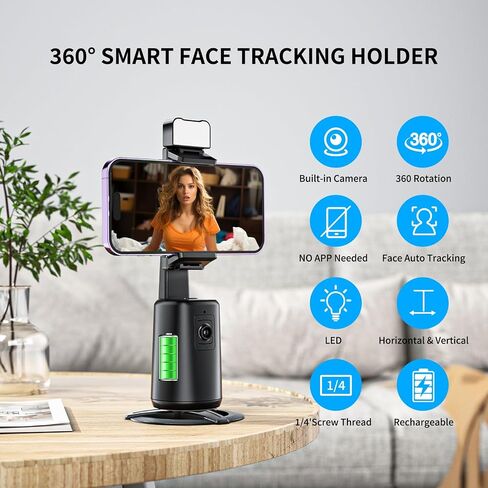 Auto Face Tracking Tripod, 360° Rotation Auto Tracking Phone Stand with Fill Ligh and Smart Gesture Control, No APP Required, AI Face Tracking Phone Holder for Live, Vlogo, Streaming, Tiktok in Saudi Arabia