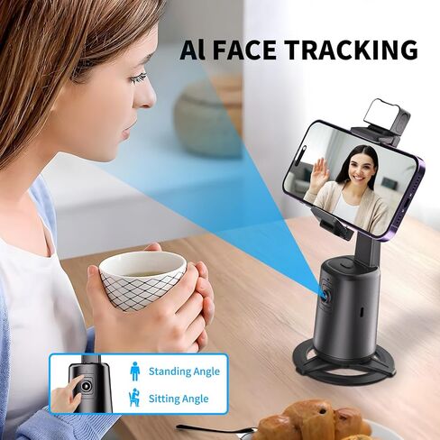 Auto Face Tracking Tripod, 360° Rotation Auto Tracking Phone Stand with Fill Ligh and Smart Gesture Control, No APP Required, AI Face Tracking Phone Holder for Live, Vlogo, Streaming, Tiktok in Saudi Arabia