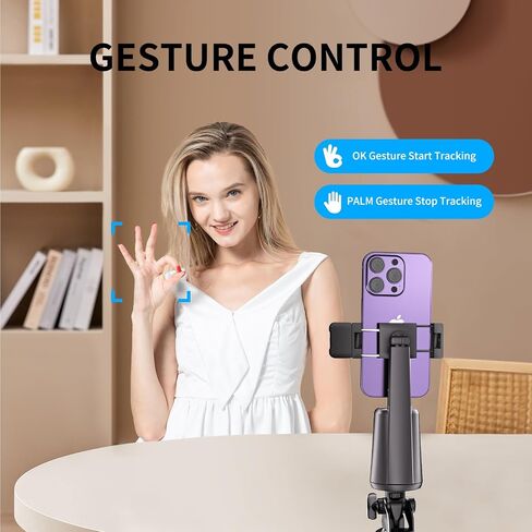 Auto Face Tracking Tripod, 360° Rotation Auto Tracking Phone Stand with Fill Ligh and Smart Gesture Control, No APP Required, AI Face Tracking Phone Holder for Live, Vlogo, Streaming, Tiktok in Saudi Arabia