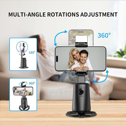 Auto Face Tracking Tripod, 360° Rotation Auto Tracking Phone Stand with Fill Ligh and Smart Gesture Control, No APP Required, AI Face Tracking Phone Holder for Live, Vlogo, Streaming, Tiktok in Saudi Arabia
