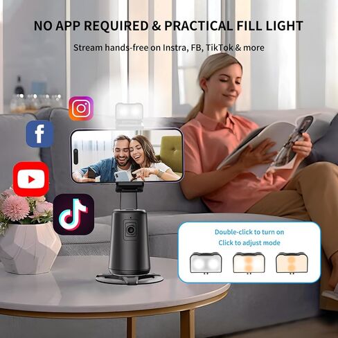 Auto Face Tracking Tripod, 360° Rotation Auto Tracking Phone Stand with Fill Ligh and Smart Gesture Control, No APP Required, AI Face Tracking Phone Holder for Live, Vlogo, Streaming, Tiktok in Saudi Arabia