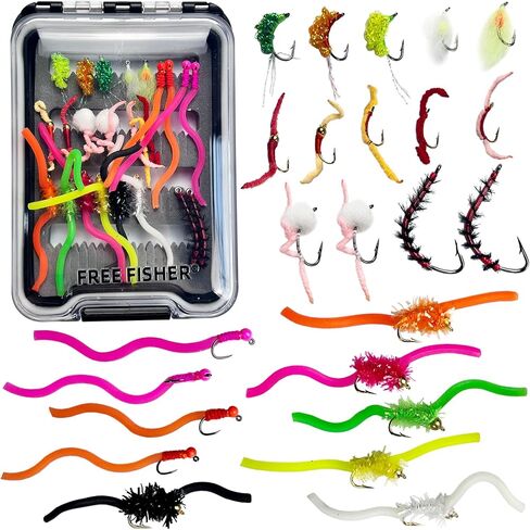 24Pcs Fishing Flies Kit Wet Nyphms, Squirmy Wormy, Egg Fly Flies, Bunny Muddler Flies, Caddis, Worm Fly Fishing Flies Assortment Kit with Box #6#10#12#14 in Saudi Arabia
