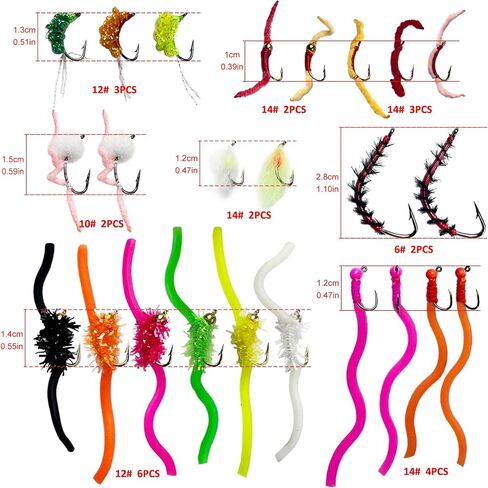 24Pcs Fishing Flies Kit Wet Nyphms, Squirmy Wormy, Egg Fly Flies, Bunny Muddler Flies, Caddis, Worm Fly Fishing Flies Assortment Kit with Box #6#10#12#14 in Saudi Arabia