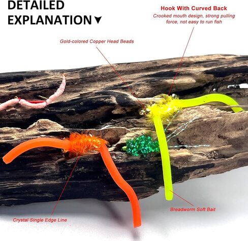 24Pcs Fishing Flies Kit Wet Nyphms, Squirmy Wormy, Egg Fly Flies, Bunny Muddler Flies, Caddis, Worm Fly Fishing Flies Assortment Kit with Box #6#10#12#14 in Saudi Arabia