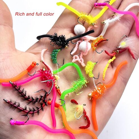 24Pcs Fishing Flies Kit Wet Nyphms, Squirmy Wormy, Egg Fly Flies, Bunny Muddler Flies, Caddis, Worm Fly Fishing Flies Assortment Kit with Box #6#10#12#14 in Saudi Arabia