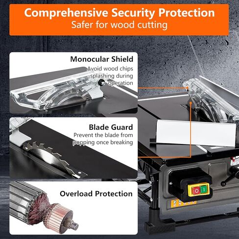 منشار طاولة لموقع العمل، محرك نحاسي مقاس 8 بوصات 6.7 أمبير، سرعة قطع تصل إلى 3576 دورة في الدقيقة، شفرة 24T، مجموعة منشار طاولة محمولة مدمجة مع مقياس ميتري منزلق للأعمال الخشبية وصناعة الأثاث in Kuwait