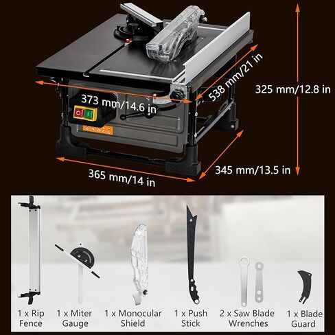 منشار طاولة لموقع العمل، محرك نحاسي مقاس 8 بوصات 6.7 أمبير، سرعة قطع تصل إلى 3576 دورة في الدقيقة، شفرة 24T، مجموعة منشار طاولة محمولة مدمجة مع مقياس ميتري منزلق للأعمال الخشبية وصناعة الأثاث in Kuwait