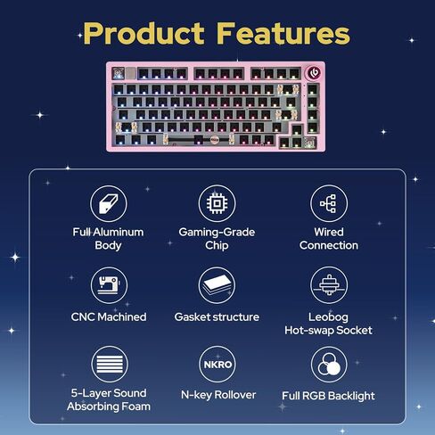 EPOMAKER x LEOBOG Hi75 Aluminum Alloy Wired Gaming Keyboard Barebones Kit, 75% Gasket-mounted RGB Creamy Keyboard, Hot-swap Custom Mechanical Keyboard with Mode-switching Knob, for Win/Mac (Black) in Saudi Arabia