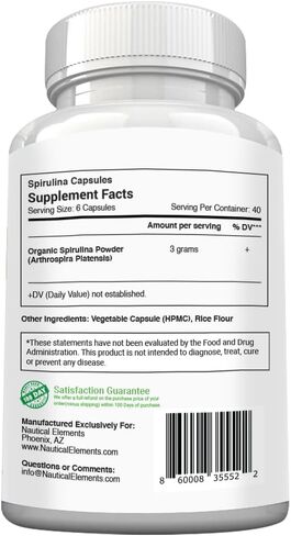 Spirulina Capsules 3000mg - 40 Servings Of Organic Spirulina Capsules - Rich in Protein, Antioxidants & Vitamins - 240 Organic Spirulina Powder Capsules - Supports Immune & Cardiovascular Health in Saudi Arabia