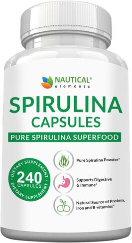 Spirulina Capsules 3000mg - 40 Servings Of Organic Spirulina Capsules - Rich in Protein, Antioxidants & Vitamins - 240 Organic Spirulina Powder Capsules - Supports Immune & Cardiovascular Health in Saudi Arabia