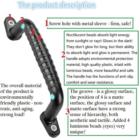 Set of 4 Playground Handles Glow in Playground Kids Safety Hand Grips for Playset Climbing Frame Play House (Black) Playroom Ladder Handles Door Handles Bunk Bed in Saudi Arabia
