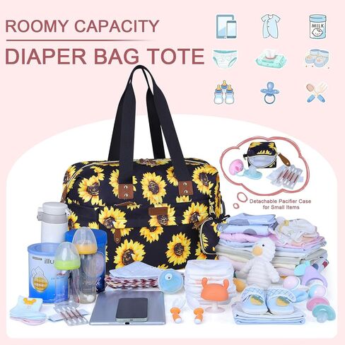 Pritent Diaper Bag Tote - Diaper Baby Bags with Pacifier Case, Shoulder Straps, Stroller Clips, Waterproof Large Mommy Maternity Travel Baby Bag for Mom and Dad, Medium, Black in Kuwait