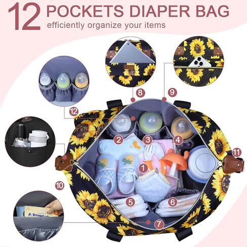 Pritent Diaper Bag Tote - Diaper Baby Bags with Pacifier Case, Shoulder Straps, Stroller Clips, Waterproof Large Mommy Maternity Travel Baby Bag for Mom and Dad, Medium, Black in Kuwait