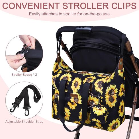 Pritent Diaper Bag Tote - Diaper Baby Bags with Pacifier Case, Shoulder Straps, Stroller Clips, Waterproof Large Mommy Maternity Travel Baby Bag for Mom and Dad, Medium, Black in Kuwait