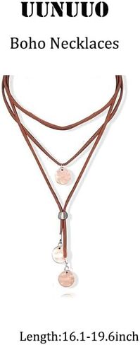 Boho Necklaces for Women Ethnic Brown Turquoise Necklace Vintage Bohemian Suede Choker Necklace Layered Y-shaped Long Wrap Necklace Jewelry Gift for Teen Girls in Saudi Arabia