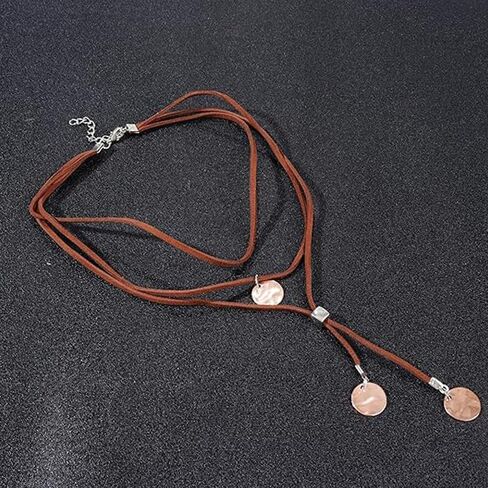 Boho Necklaces for Women Ethnic Brown Turquoise Necklace Vintage Bohemian Suede Choker Necklace Layered Y-shaped Long Wrap Necklace Jewelry Gift for Teen Girls in Saudi Arabia