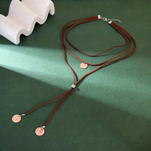 Boho Necklaces for Women Ethnic Brown Turquoise Necklace Vintage Bohemian Suede Choker Necklace Layered Y-shaped Long Wrap Necklace Jewelry Gift for Teen Girls in Saudi Arabia