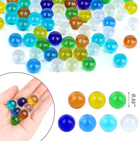 3 otters 90PCS Glass Marbles Bulk, 0.55inch Marbles for Kids Mixed Color Marbles for Marble Run Games Vase Fillers Home Table Decor DIY in Saudi Arabia