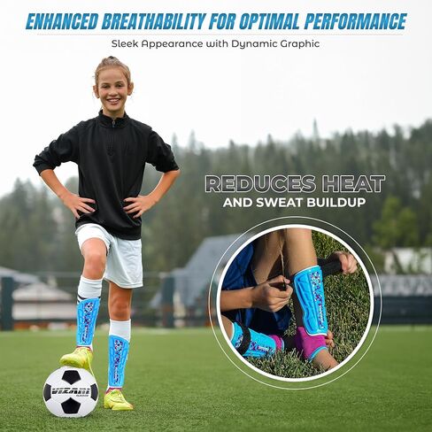 Vizari Frost Soccer Shin Guards - Unique Graphic Lightweight PP Shell - Hard Shell Protection - Foam-Padded Football Shin Pads for Comfort - Adult and Kids Soccer Shin Guards with Adjustable Straps in Saudi Arabia