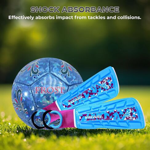 Vizari Frost Soccer Shin Guards - Unique Graphic Lightweight PP Shell - Hard Shell Protection - Foam-Padded Football Shin Pads for Comfort - Adult and Kids Soccer Shin Guards with Adjustable Straps in Saudi Arabia