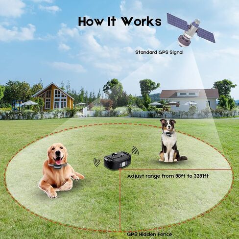 GPS Wireless Dog Fence for 2 Dogs,Electric Dog Fence for Outdoor,Adjustable Warning Strength, Rechargeable,Range 98-3281 ft,Pet Containment System for Most Dogs in Saudi Arabia