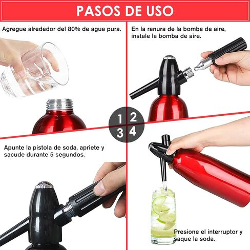 Soda Siphon, 1L Carbonated Water Machine, Soda Maker, Portable Aluminium Sparkling Water Maker for Home Bar Making Cocktails DIY Sparkling Drinks, Use 8 gram CO2 Cartridges (Not Included) in Kuwait