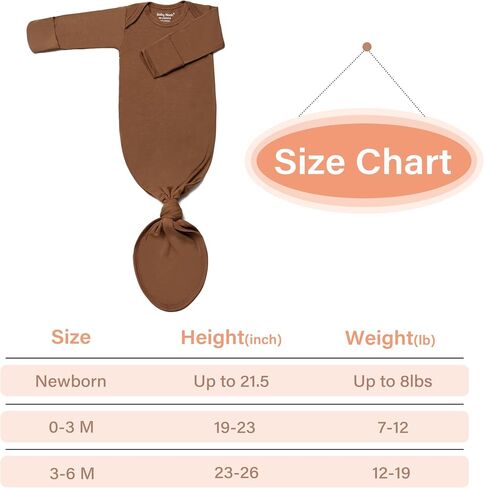 Newborn Baby Knotted Gown, Ultra-Soft Infant Sleeper Coming Home Outfit with Hat, Bowknot (2 Packs) in Kuwait