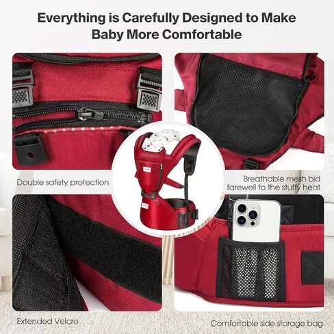 4-in-1 Baby Carrier with Hip Seat Lumbar Support,One Size Fits All Newborn to Toddler(8-55 lbs) - Cool Air Mesh & Lightweight,Adjustable and Easy to Wear for Outdoor in Kuwait