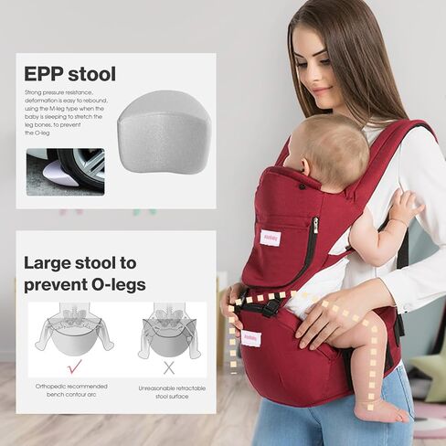 4-in-1 Baby Carrier with Hip Seat Lumbar Support,One Size Fits All Newborn to Toddler(8-55 lbs) - Cool Air Mesh & Lightweight,Adjustable and Easy to Wear for Outdoor in Kuwait