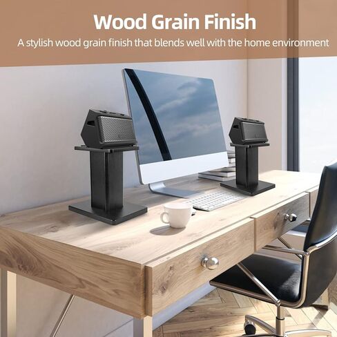Pair Bookshelf Speaker Stands - 12" Tall Heavy Duty Desktop Rear Speaker Stands for Surround Sound Home Theater, Black Wood Studio Monitor Stand - Supports 60 lbs in Kuwait