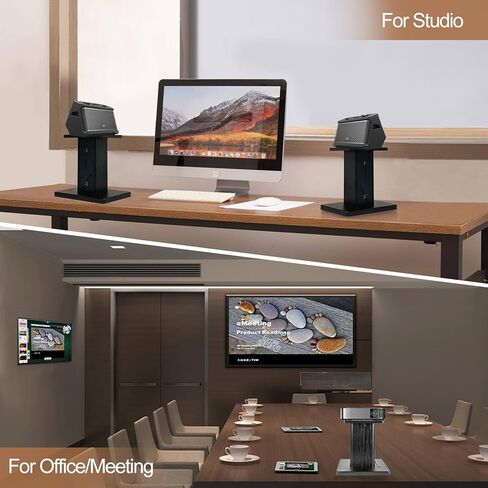 Pair Bookshelf Speaker Stands - 12" Tall Heavy Duty Desktop Rear Speaker Stands for Surround Sound Home Theater, Black Wood Studio Monitor Stand - Supports 60 lbs in Kuwait