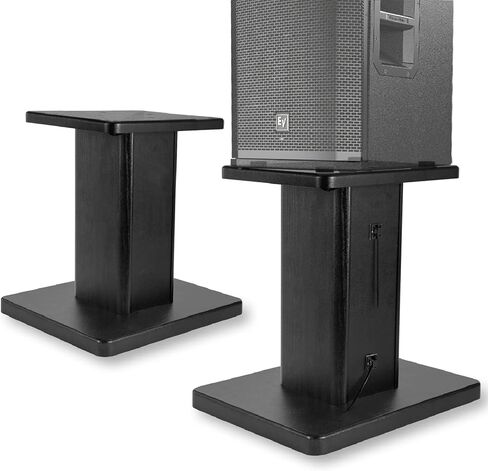 Pair Bookshelf Speaker Stands - 12" Tall Heavy Duty Desktop Rear Speaker Stands for Surround Sound Home Theater, Black Wood Studio Monitor Stand - Supports 60 lbs in Kuwait