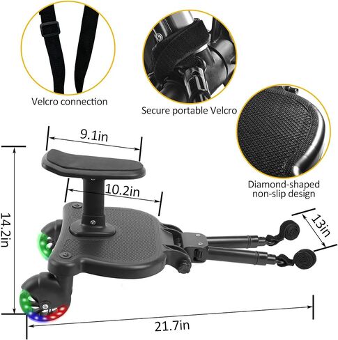 Universal Stroller Board Buggy Board with 2 LED Lighted Wheels and Detachable Seat, 2in1 Sit and Stand Stroller Glider Board Holds Children Up to 55 LBs City Mini Stroller Standing Board in Saudi Arabia