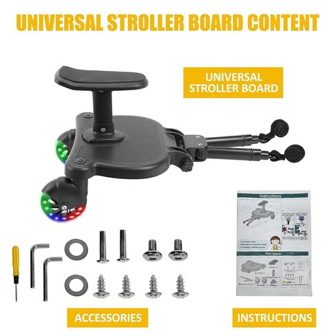 Universal Stroller Board Buggy Board with 2 LED Lighted Wheels and Detachable Seat, 2in1 Sit and Stand Stroller Glider Board Holds Children Up to 55 LBs City Mini Stroller Standing Board in Saudi Arabia