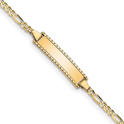 سوار من Jewels By Lux قابل للنقش مخصص من الذهب الأصفر عيار 10 قيراط فيجارو لينك ID للنساء الطول 6 بوصات العرض 5.1 ملم مع مشبك مخلب جراد البحر in Saudi Arabia