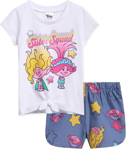 Trolls Poppy Viva Girls T-Shirt and Chambray Shorts Outfit Set Toddler to Little Kid in Saudi Arabia