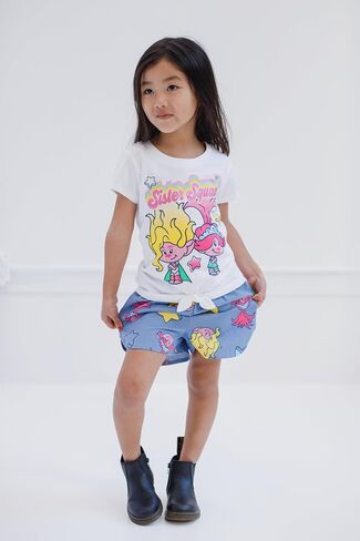 Trolls Poppy Viva Girls T-Shirt and Chambray Shorts Outfit Set Toddler to Little Kid in Saudi Arabia