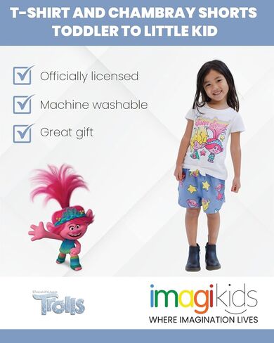 Trolls Poppy Viva Girls T-Shirt and Chambray Shorts Outfit Set Toddler to Little Kid in Saudi Arabia