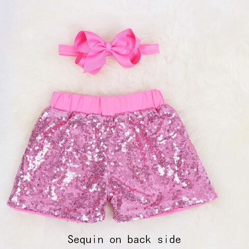 Baby Girls Shorts Kids Sparkle Toddler Sequin Shorts Glitter on Both Sides Birthday Outfits with Headband in Saudi Arabia