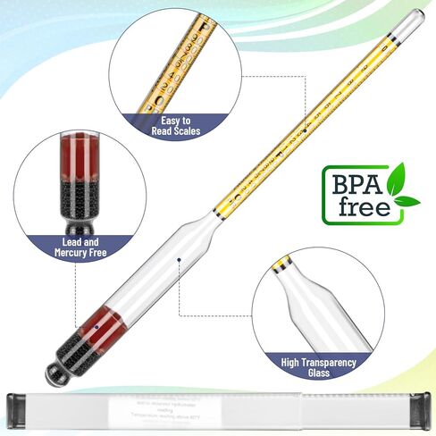 4 قطع مقياس الكحول المائي، مقياس الكحول لتقطير الكحول 0-200 دليل و0-100 ترايل، مقياس الجاذبية النوعية لصنع نبيذ البيرة وعصير التفاح in Kuwait