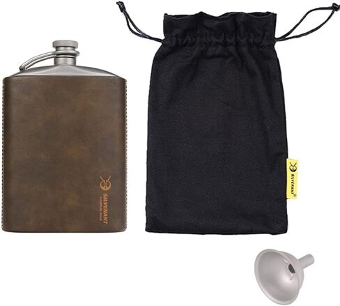 SILVERANT Titanium Flask Canteen, Portable Wine Bottle with Funnel & Screw Cap Clip for Camping, Backpacking, Hiking & Bushcraft -Sandblasted in Saudi Arabia