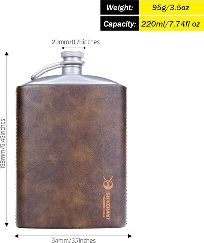 SILVERANT Titanium Flask Canteen, Portable Wine Bottle with Funnel & Screw Cap Clip for Camping, Backpacking, Hiking & Bushcraft -Sandblasted in Saudi Arabia