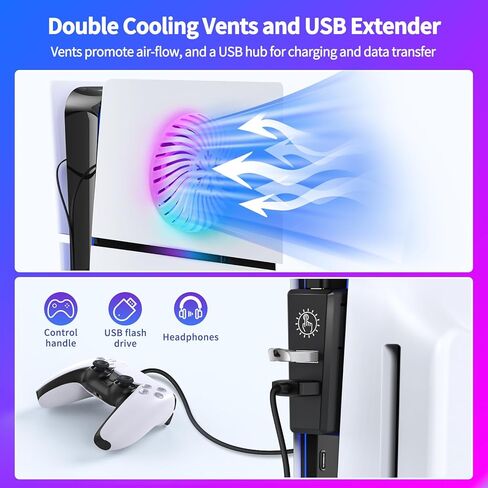 لوحات غطاء لوحدة التحكم PS5 النحيفة مع شريط إضاءة LED، ومحور USB وفتحة تبريد، وألواح واجهة جلدية لقرص وحدة التحكم Playstation 5 النحيفة/الإصدار الرقمي، وغطاء لملحقات PS5 النحيفة، باللون الأبيض in Kuwait