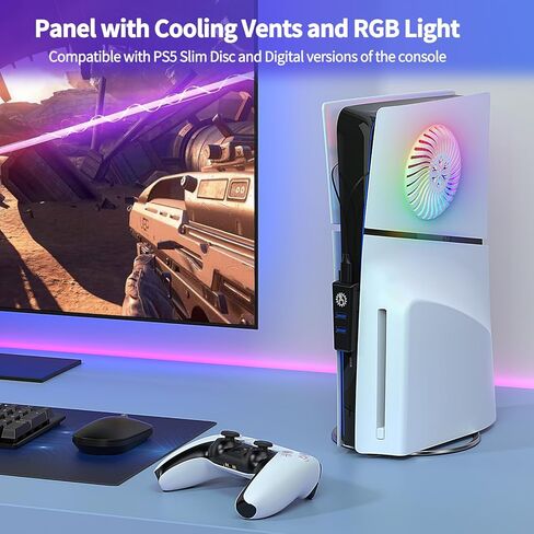 لوحات غطاء لوحدة التحكم PS5 النحيفة مع شريط إضاءة LED، ومحور USB وفتحة تبريد، وألواح واجهة جلدية لقرص وحدة التحكم Playstation 5 النحيفة/الإصدار الرقمي، وغطاء لملحقات PS5 النحيفة، باللون الأبيض in Kuwait