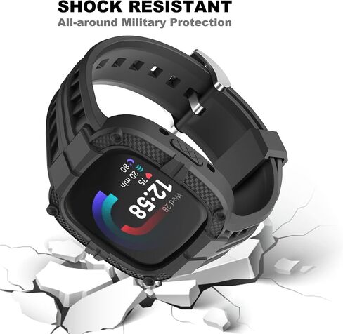 GELISHI متوافق مع Fitbit Versa 4/ Fitbit Sense 2 Bands للرجال، حافظة واقية متينة مع سوار معصم رياضي من مادة TPU in Saudi Arabia