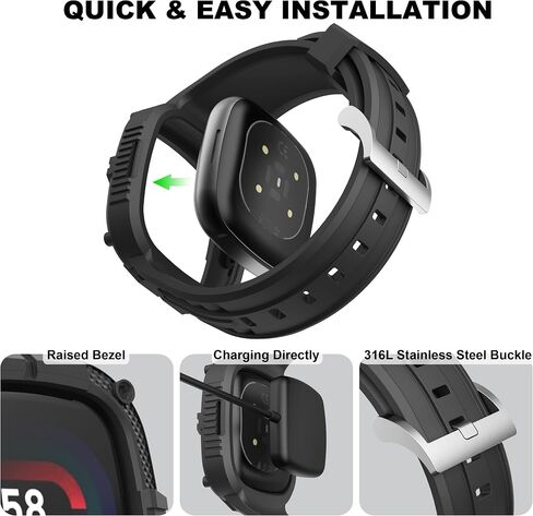 GELISHI متوافق مع Fitbit Versa 4/ Fitbit Sense 2 Bands للرجال، حافظة واقية متينة مع سوار معصم رياضي من مادة TPU in Saudi Arabia