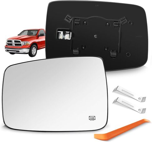 Compatible with Dodge Ram 1500 2500 Driver Side Mirror Glass, 2013 2014 2015 2016 2017 2018 - Left Side Replacement Tow Mirrors, Power Heated, Chrome, with Rear Holder, 68079362AA in Saudi Arabia