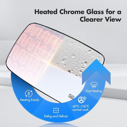 Compatible with Dodge Ram 1500 2500 Driver Side Mirror Glass, 2013 2014 2015 2016 2017 2018 - Left Side Replacement Tow Mirrors, Power Heated, Chrome, with Rear Holder, 68079362AA in Saudi Arabia